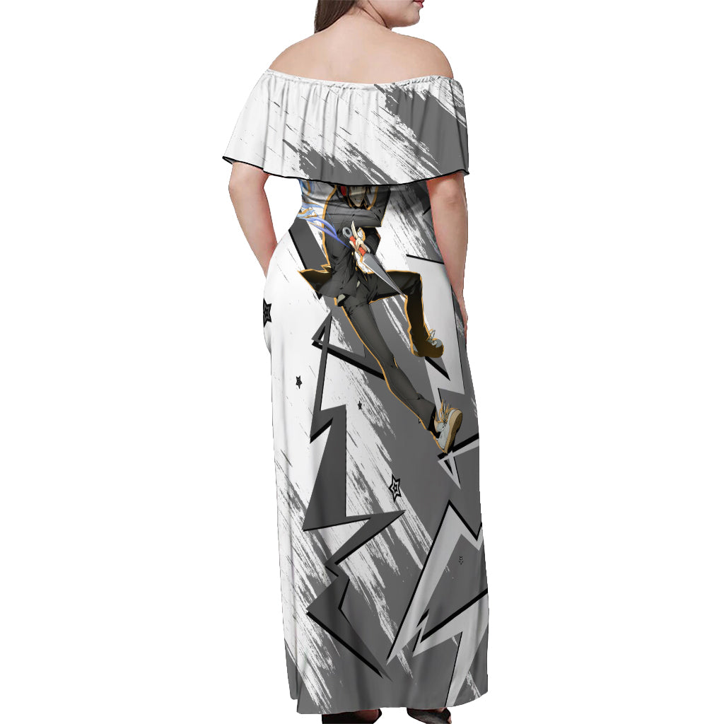 Yosuke Hanamura Persona Off Shoulder Maxi Dress Anime Mix Polygon Cyber Style