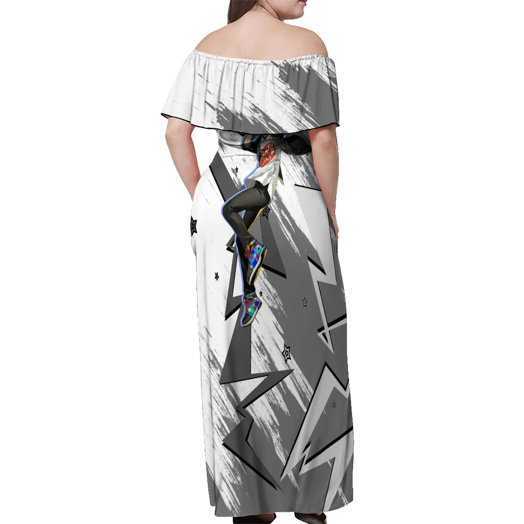Makoto Yuki Off Shoulder Maxi Dress Anime Mix Polygon Cyber Style