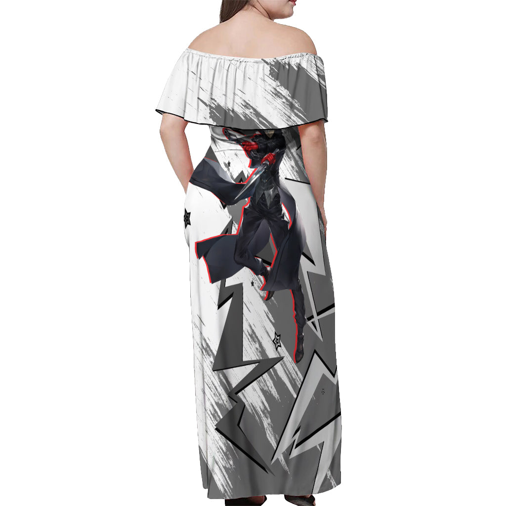 Joker Persona Off Shoulder Maxi Dress Anime Mix Polygon Cyber Style