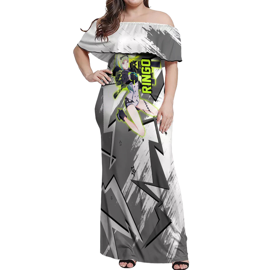 Ringo Persona Off Shoulder Maxi Dress Anime Mix Polygon Cyber Style
