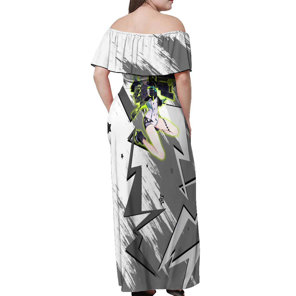 Ringo Persona Off Shoulder Maxi Dress Anime Mix Polygon Cyber Style