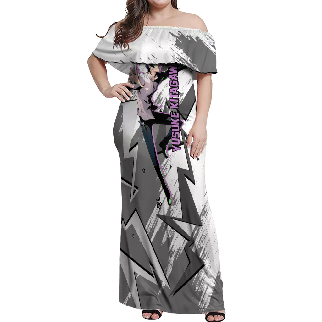Yusuke Kitagawa Persona Off Shoulder Maxi Dress Anime Mix Polygon Cyber Style