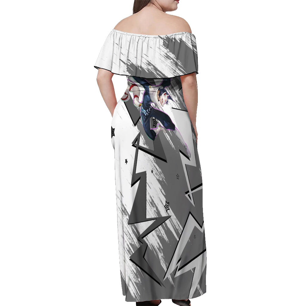 Yusuke Kitagawa Persona Off Shoulder Maxi Dress Anime Mix Polygon Cyber Style