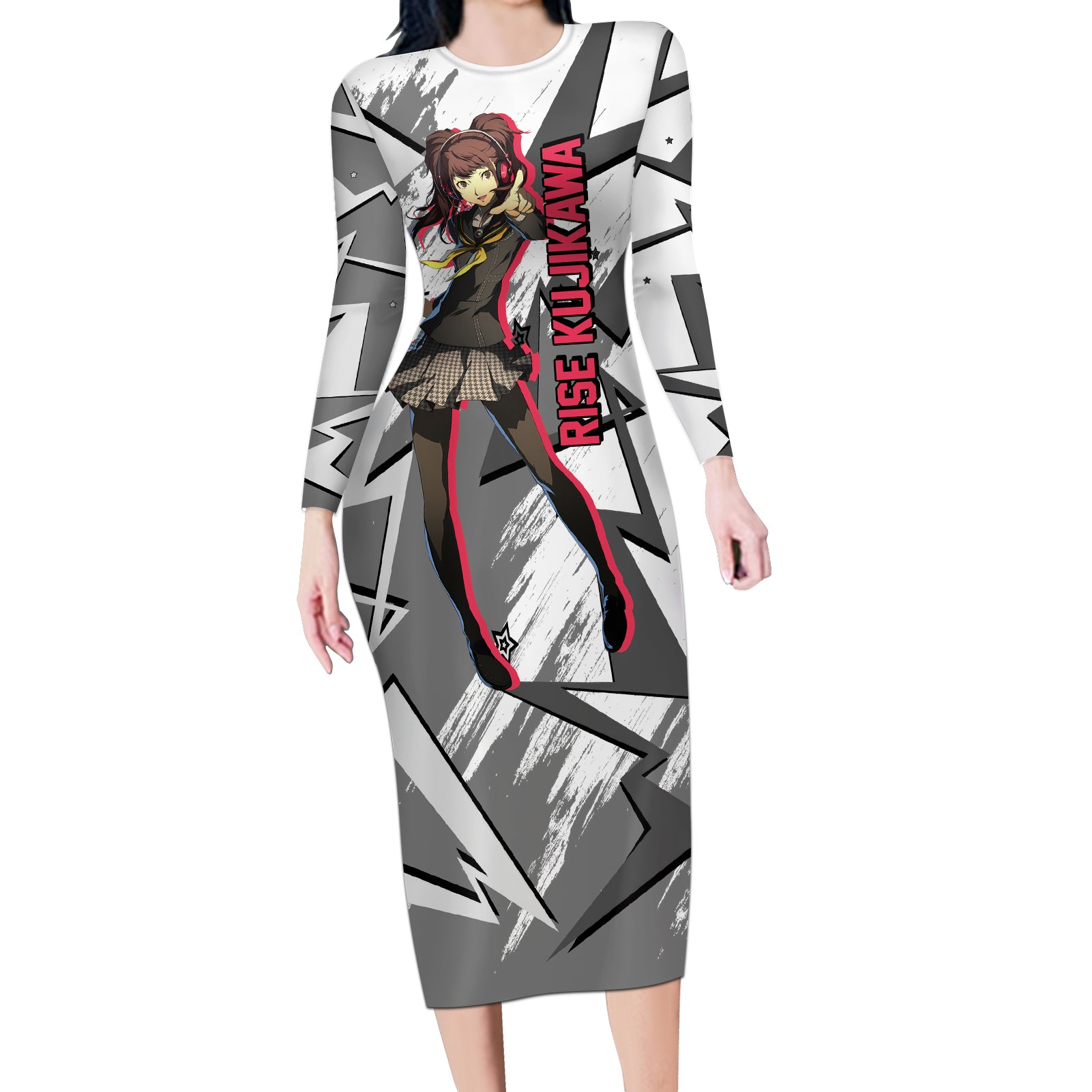 Rise Kujikawa Persona Long Sleeve Bodycon Dress Anime Mix Polygon Cyber Style