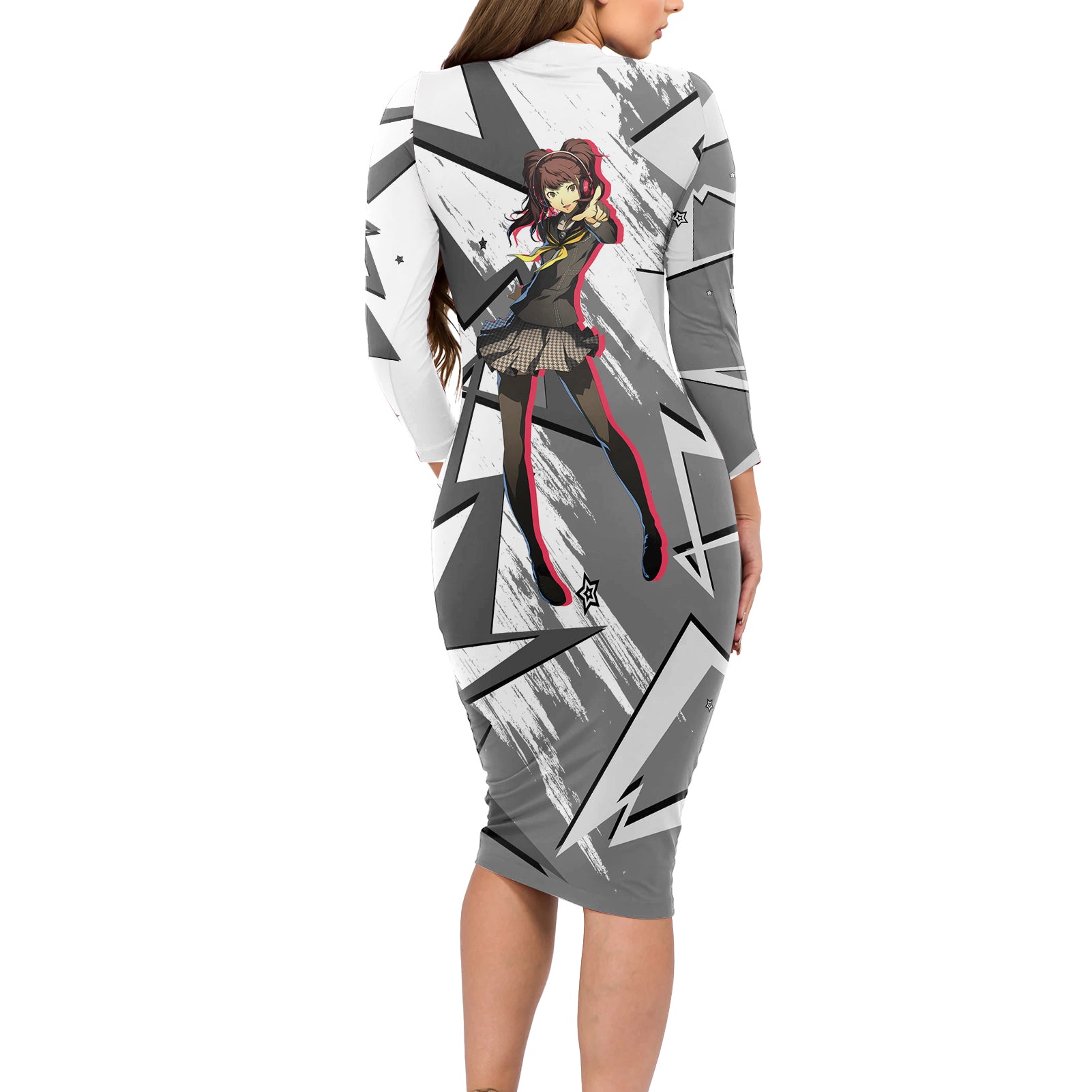 Rise Kujikawa Persona Long Sleeve Bodycon Dress Anime Mix Polygon Cyber Style