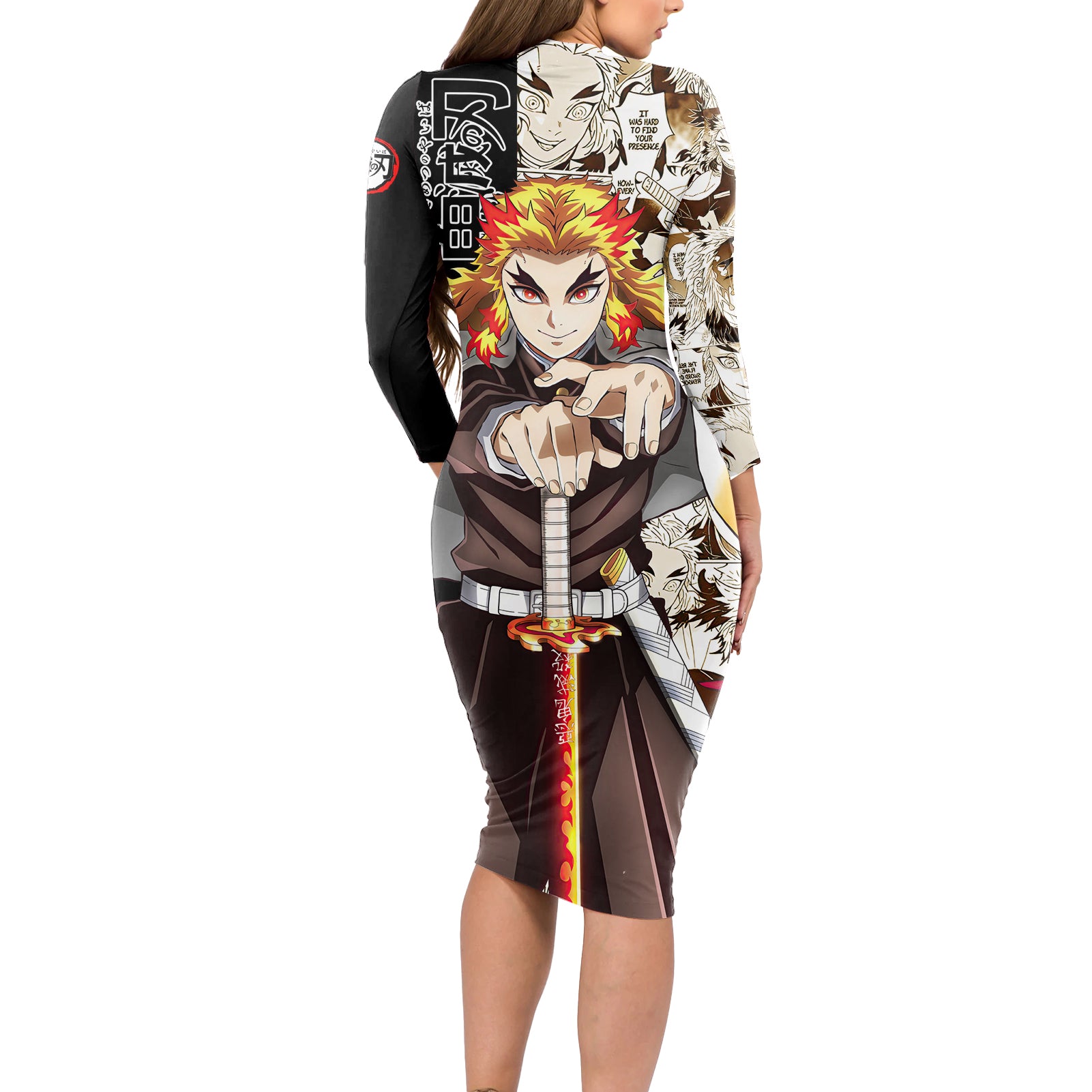 Kyojuro Rengoku Long Sleeve Bodycon Dress Demon Slayer