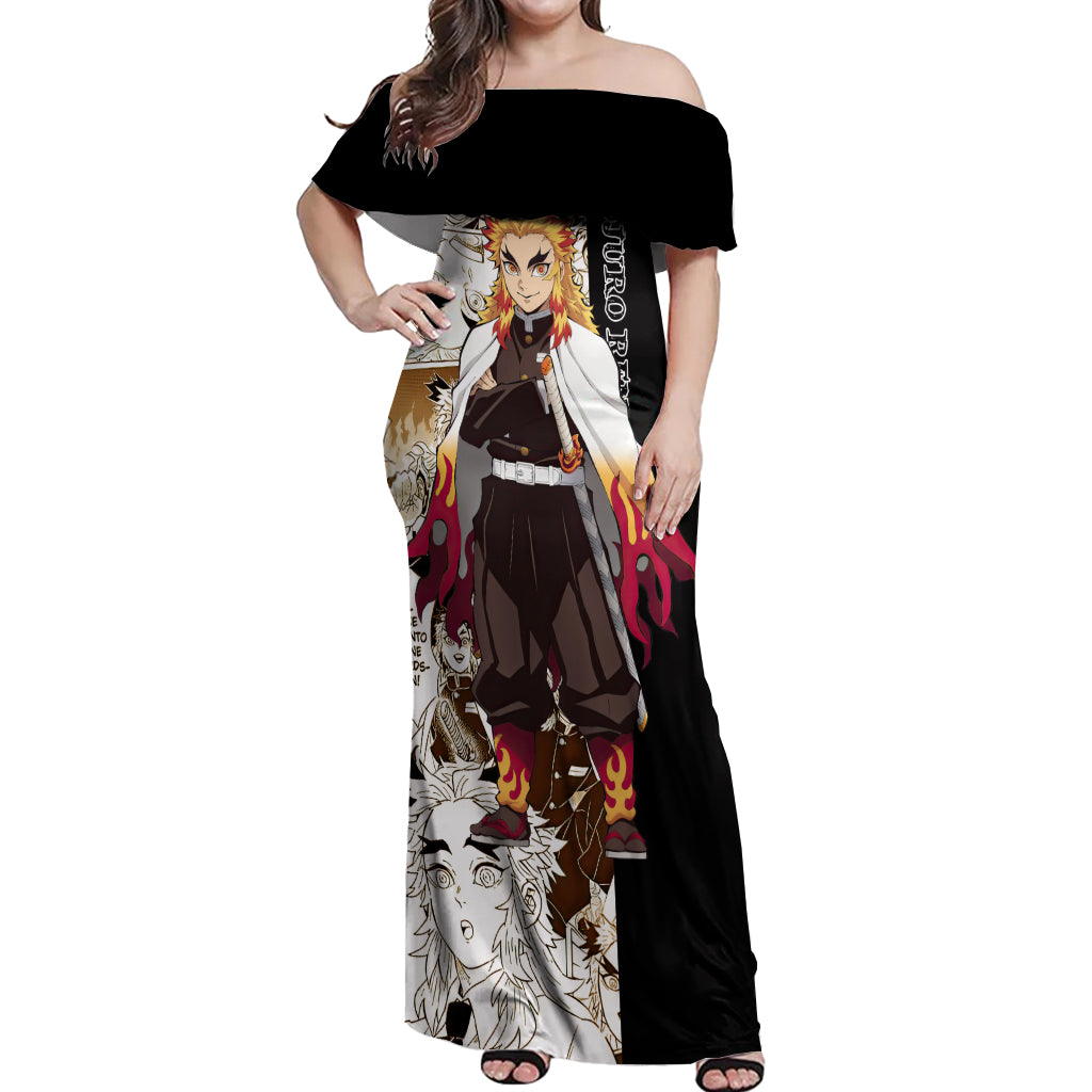 Kyojuro Rengoku Off Shoulder Maxi Dress Demon Slayer