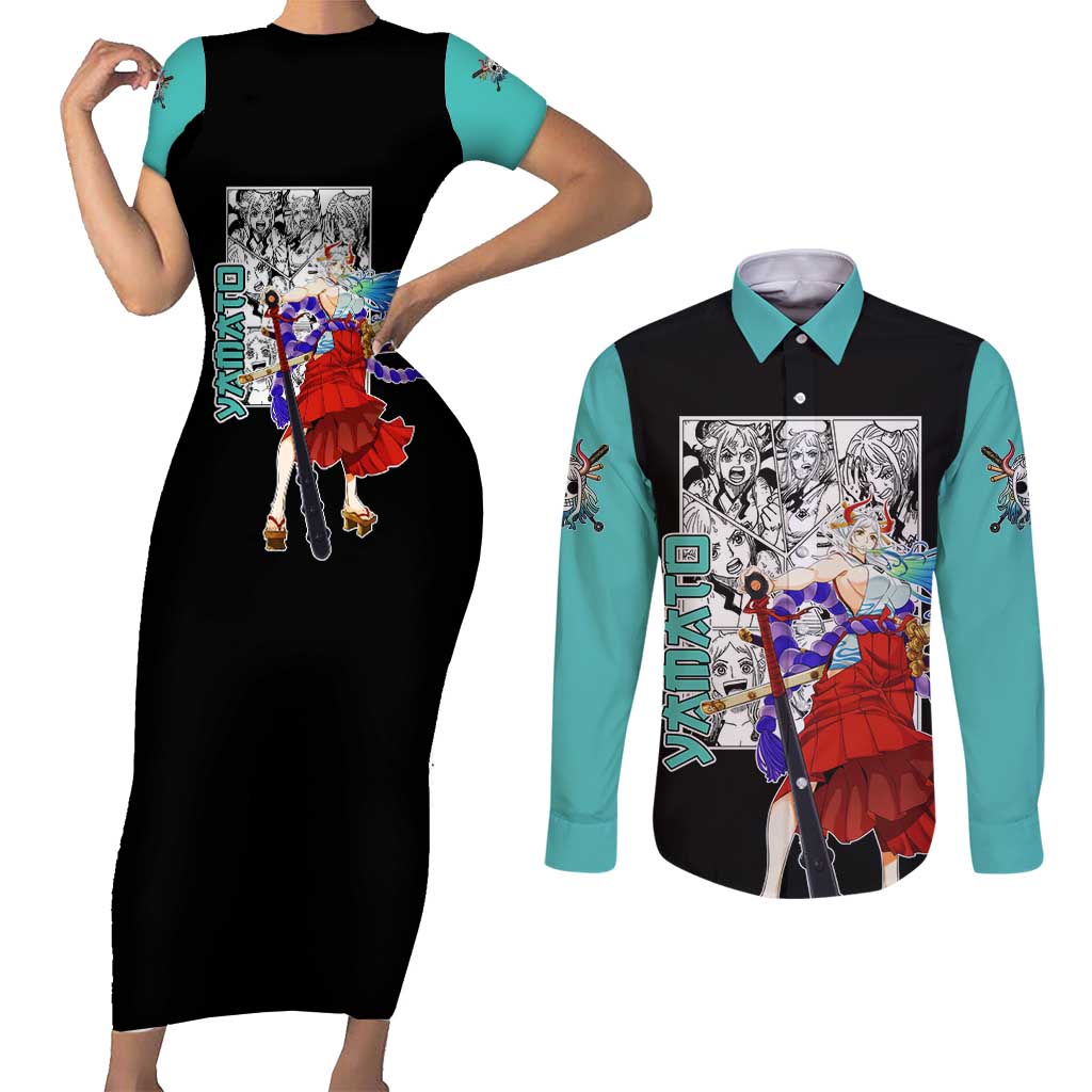 Yamato - One Piece Couples Matching Short Sleeve Bodycon Dress and Long Sleeve Button Shirt Anime Mix Manga Style