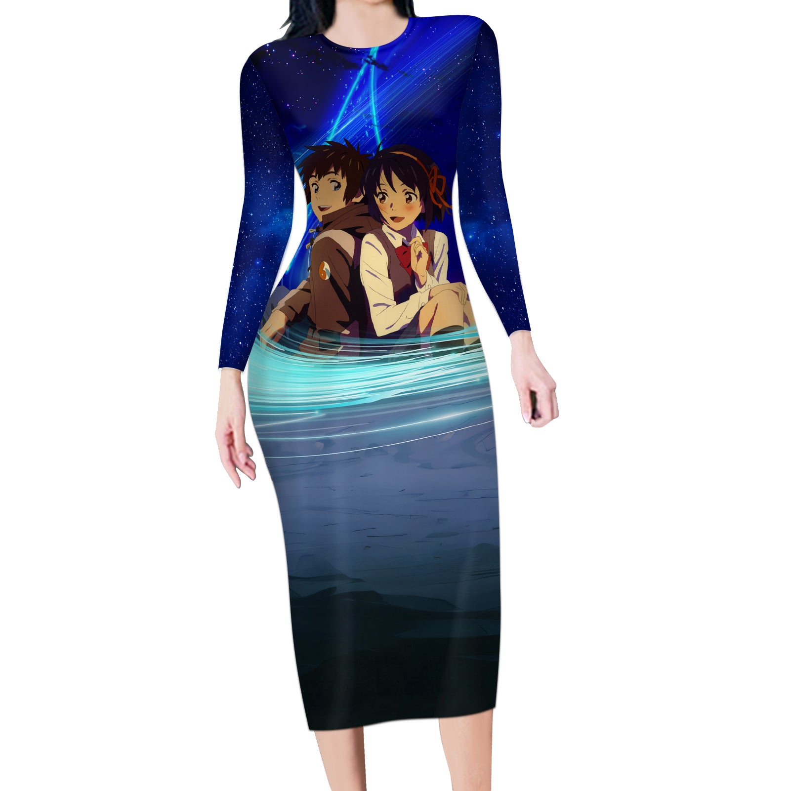 Your Name Movie Long Sleeve Bodycon Dress Anime Mix Galaaxy Style