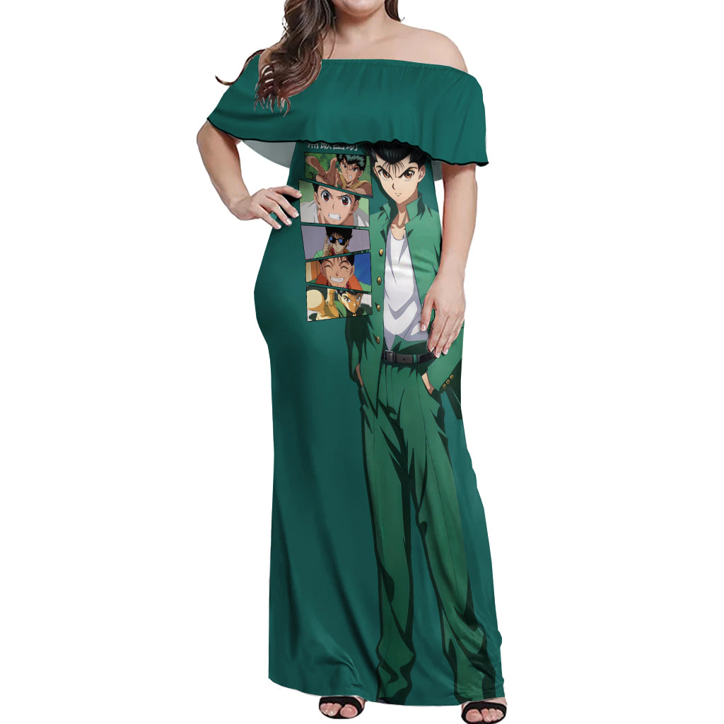 Yusuke Urameshi Off Shoulder Maxi Dress Yu Yu Hakusho Anime
