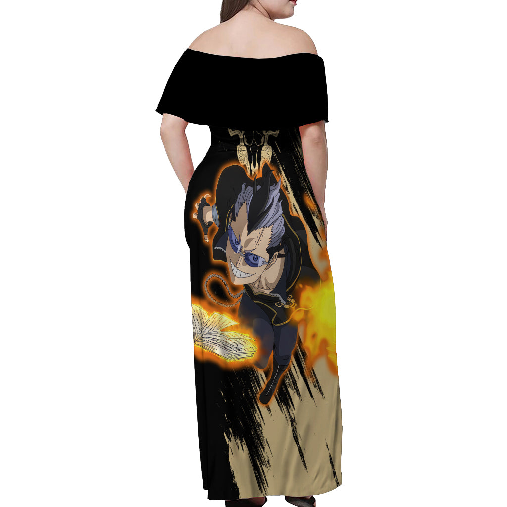 Black Bull Magna Swing Off Shoulder Maxi Dress Black Clover Anime