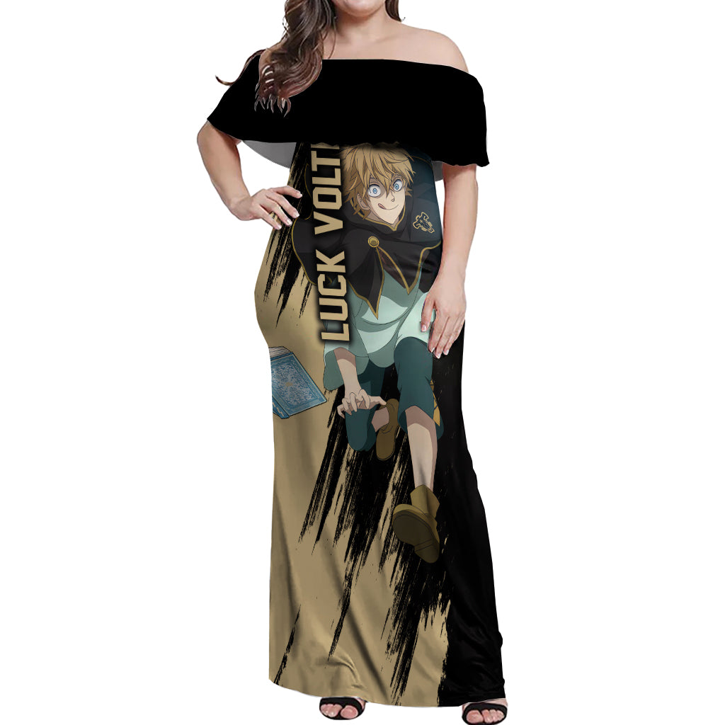 Black Bull Luck Voltia Off Shoulder Maxi Dress Black Clover Anime