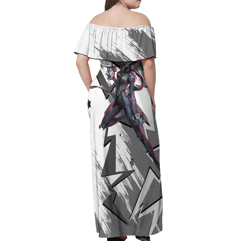 Makoto Niijima Persona Off Shoulder Maxi Dress Anime Mix Polygon Cyber Style