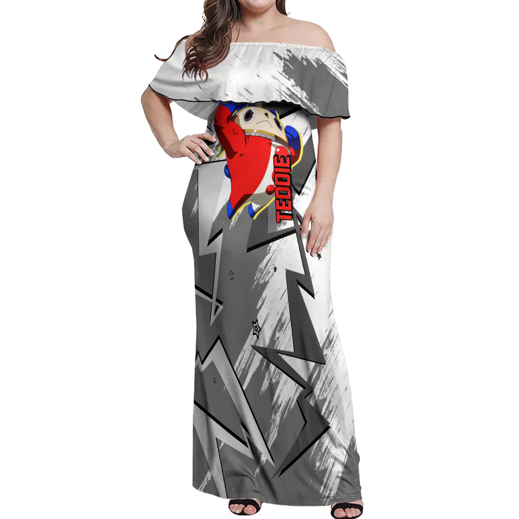 Teddie Persona Off Shoulder Maxi Dress Anime Mix Polygon Cyber Style