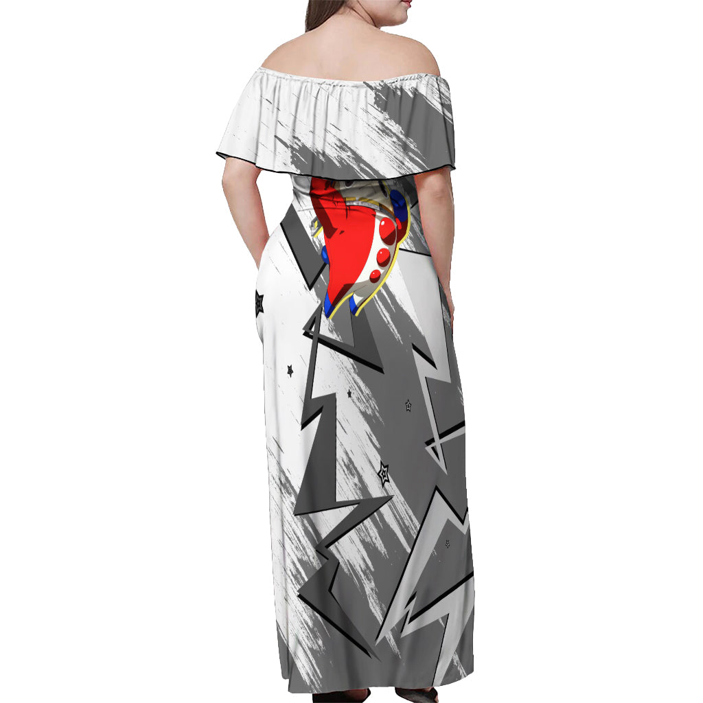 Teddie Persona Off Shoulder Maxi Dress Anime Mix Polygon Cyber Style