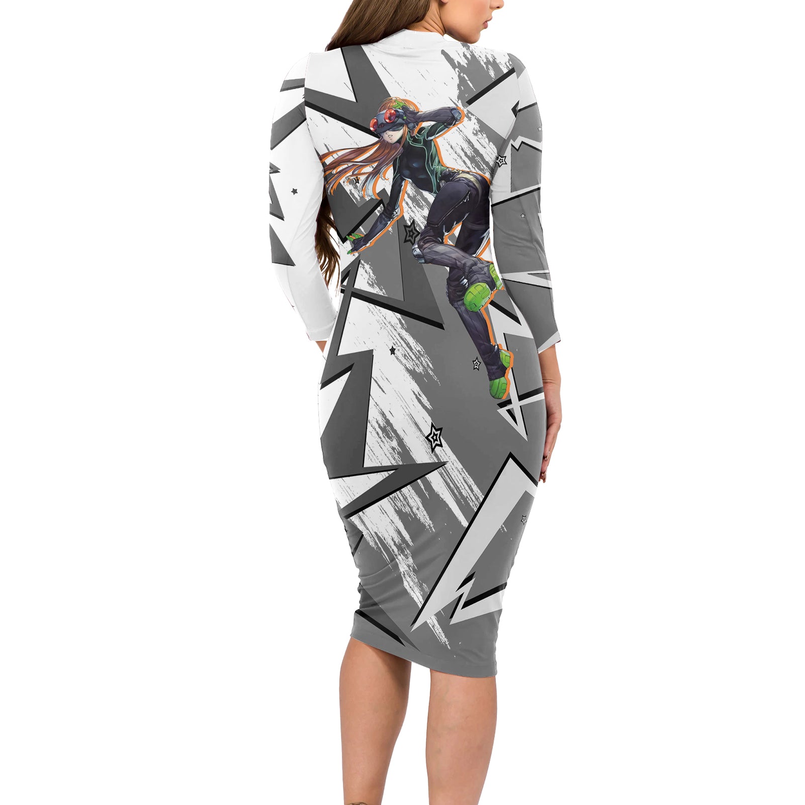 Futaba Sakura Persona Long Sleeve Bodycon Dress Anime Mix Polygon Cyber Style