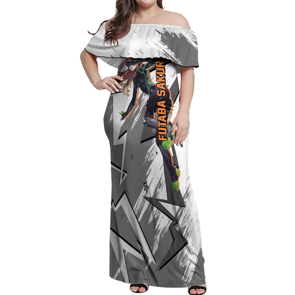 Futaba Sakura Persona Off Shoulder Maxi Dress Anime Mix Polygon Cyber Style