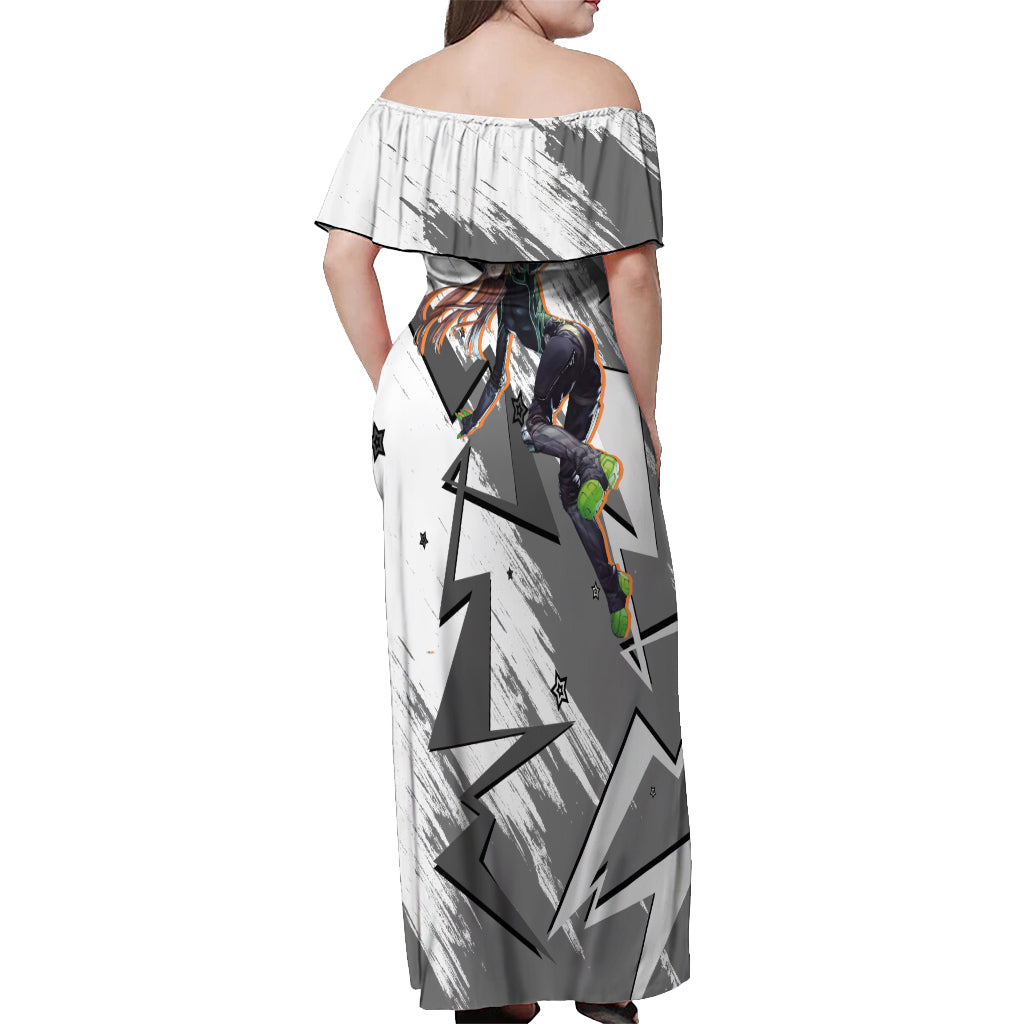 Futaba Sakura Persona Off Shoulder Maxi Dress Anime Mix Polygon Cyber Style