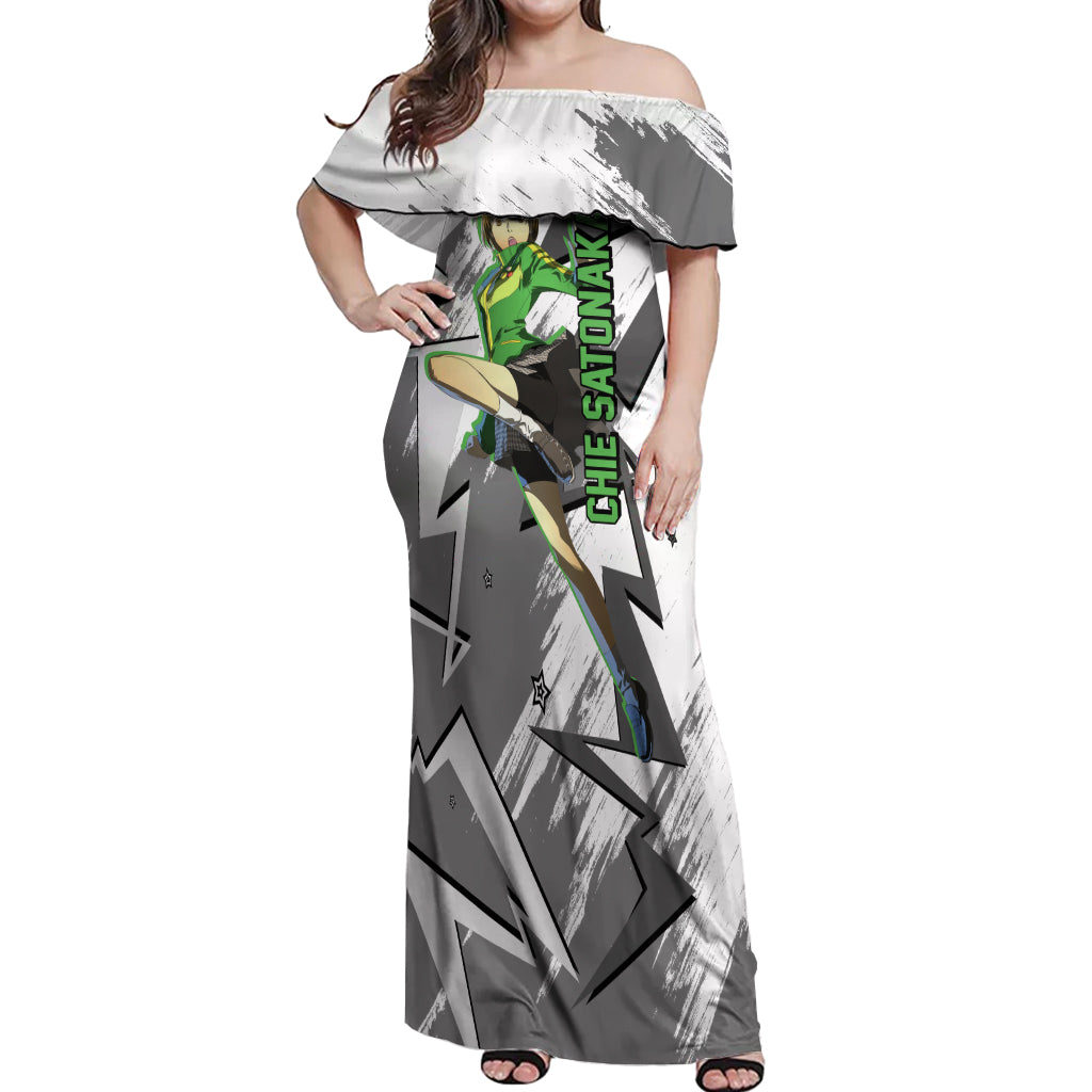 Chie Satonaka Persona Off Shoulder Maxi Dress Anime Mix Polygon Cyber Style