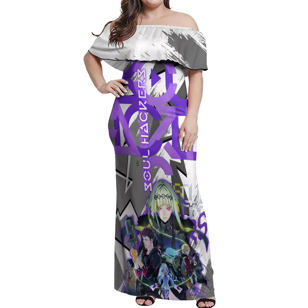 Soul Hackers 2 Persona Off Shoulder Maxi Dress Anime Mix Polygon Cyber Style