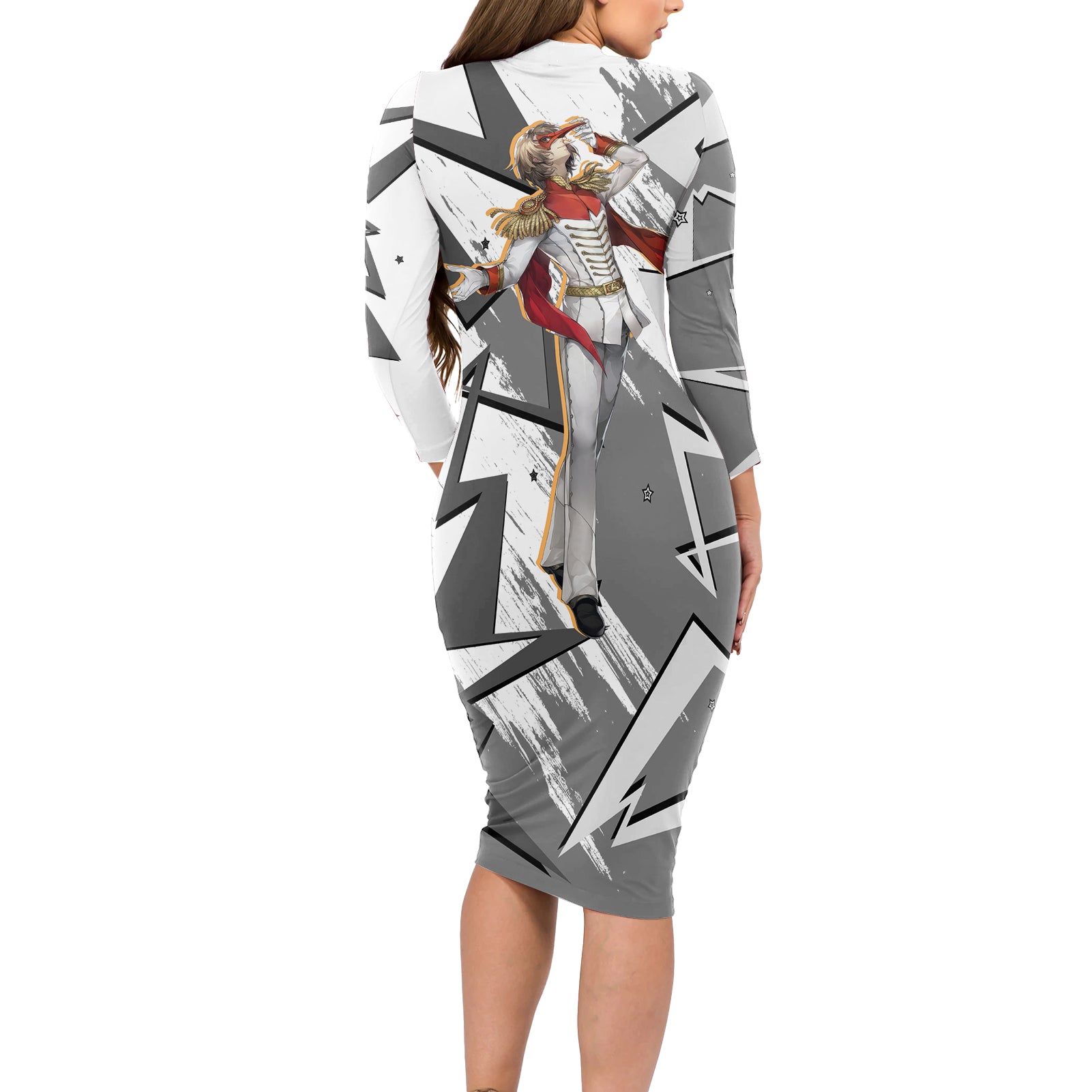 Goro Akechi Persona Long Sleeve Bodycon Dress Anime Mix Polygon Cyber Style