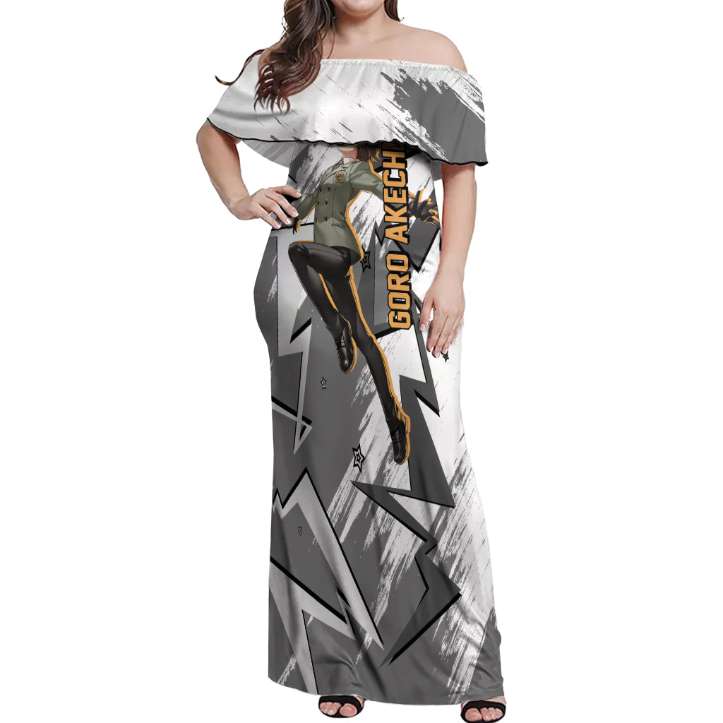 Goro Akechi Persona Off Shoulder Maxi Dress Anime Mix Polygon Cyber Style