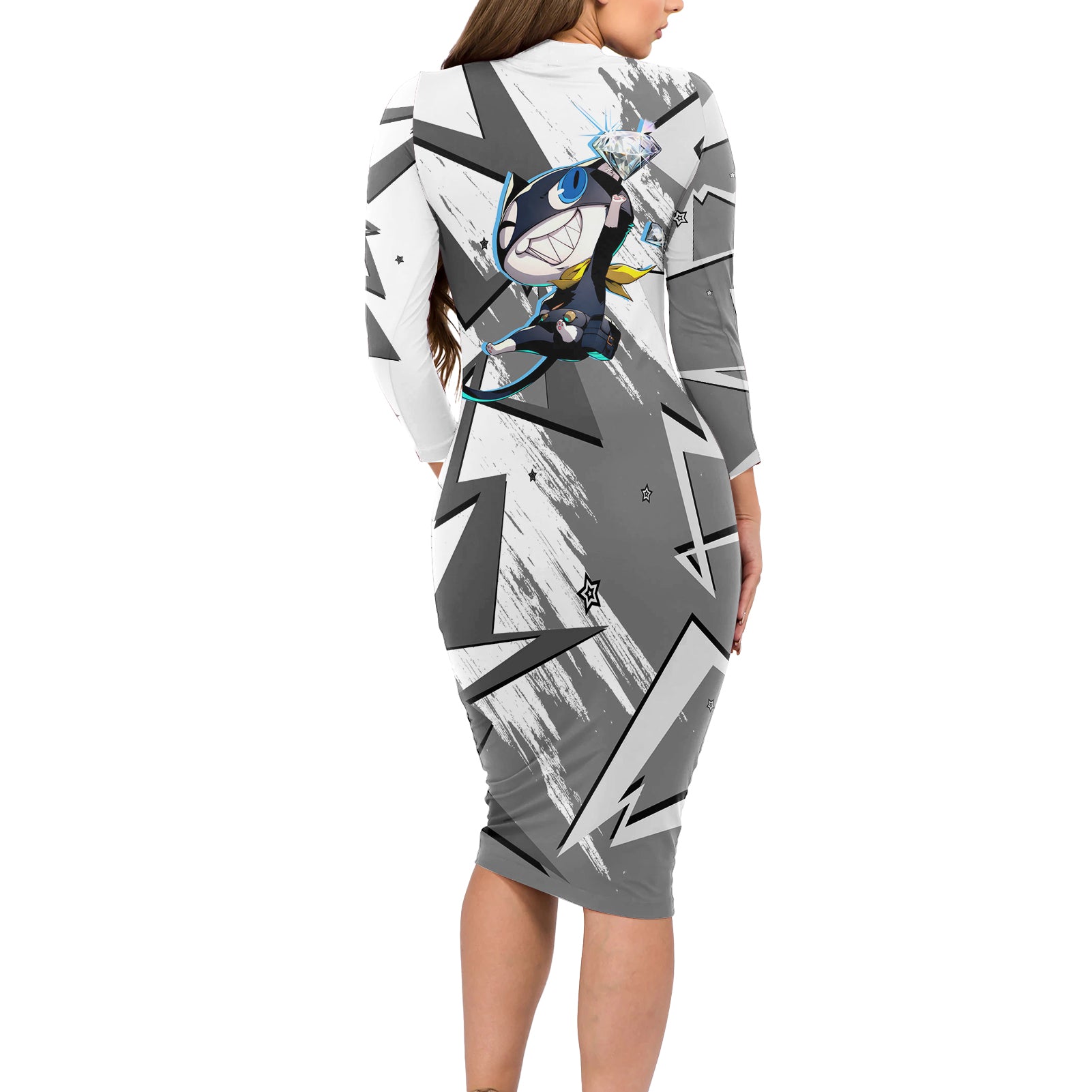 Morgana Persona Long Sleeve Bodycon Dress Anime Mix Polygon Cyber Style