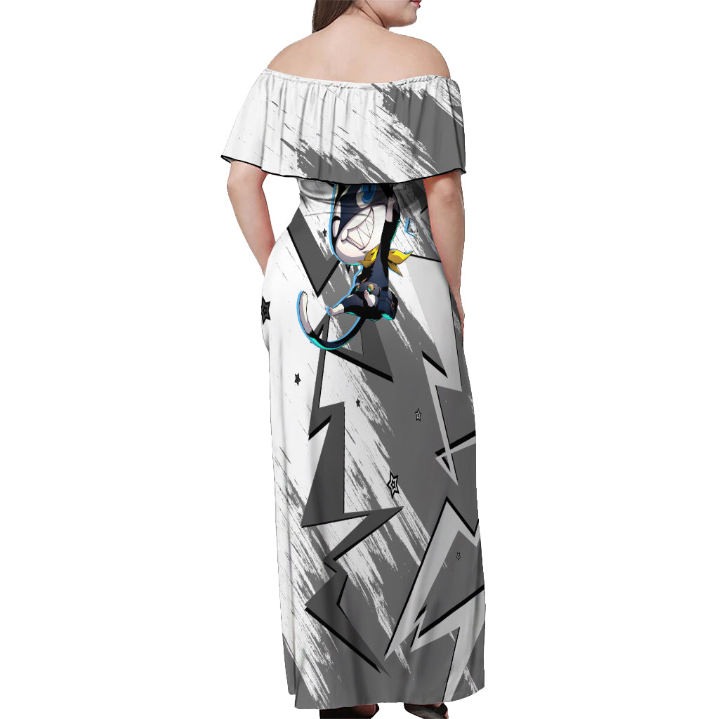 Morgana Persona Off Shoulder Maxi Dress Anime Mix Polygon Cyber Style