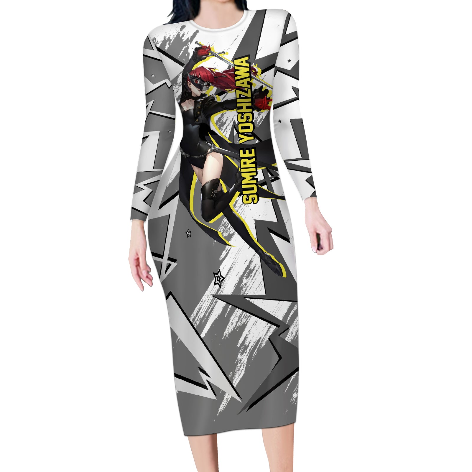 Sumire Yoshizawa Persona Long Sleeve Bodycon Dress Anime Mix Polygon Cyber Style