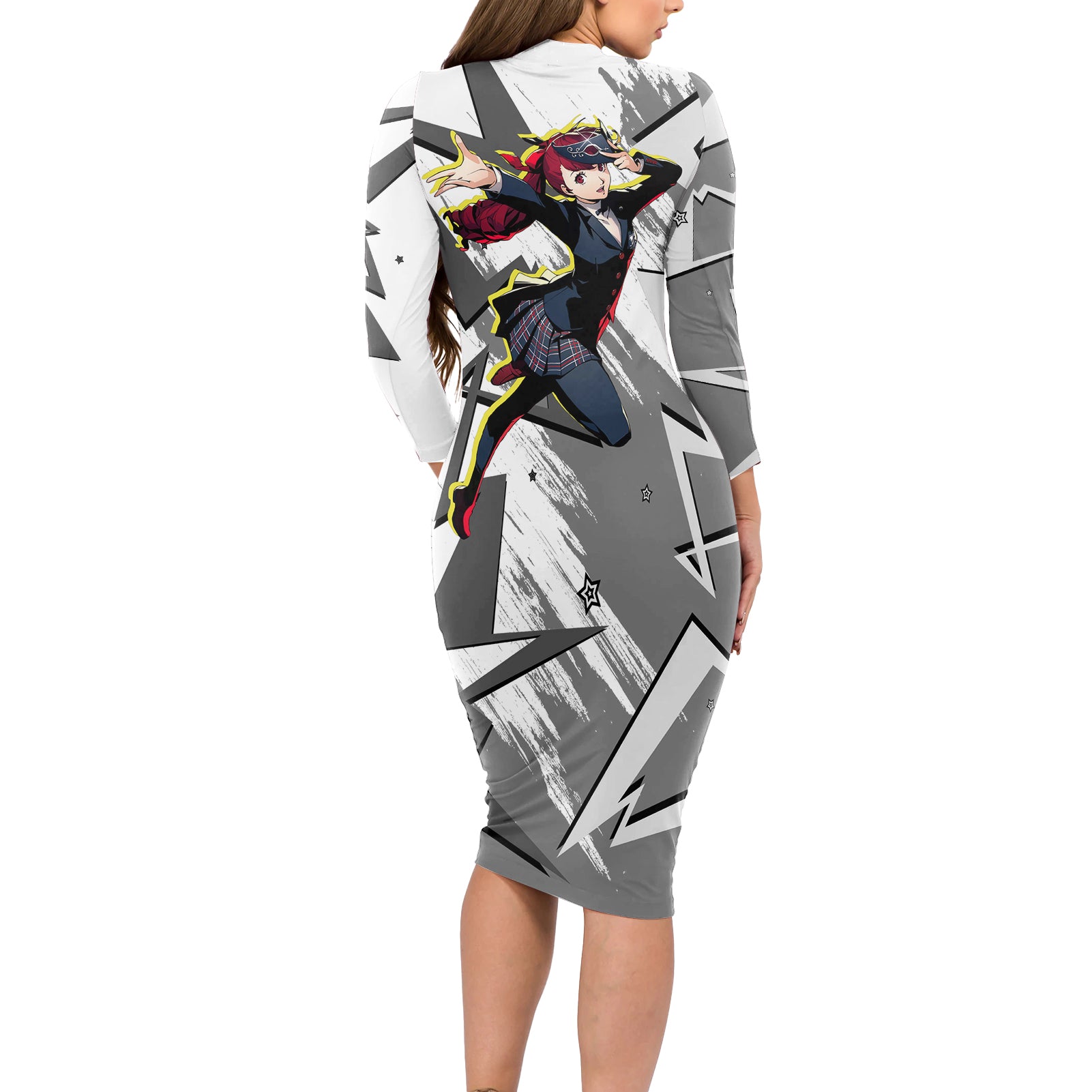 Sumire Yoshizawa Persona Long Sleeve Bodycon Dress Anime Mix Polygon Cyber Style