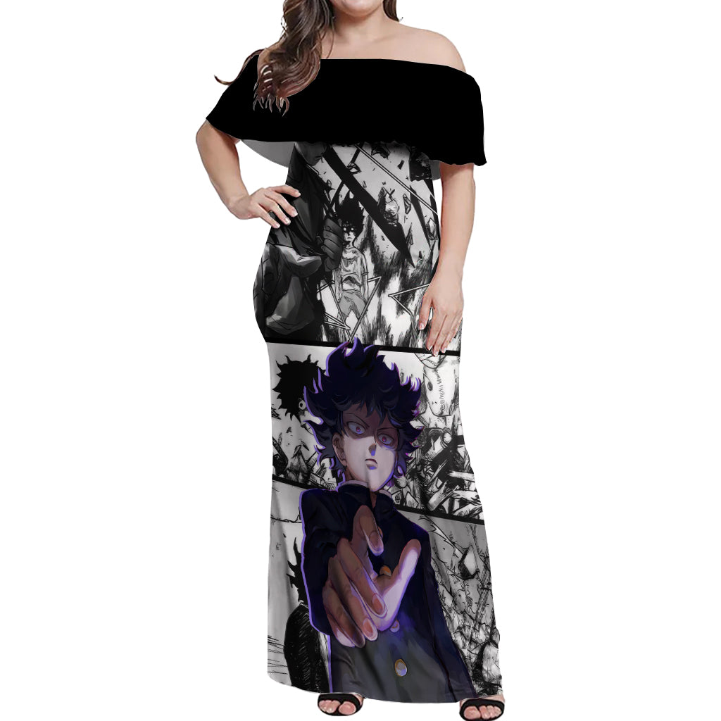 Arataka Reigen Mob Psycho 100 Off Shoulder Maxi Dress Anime Style Art