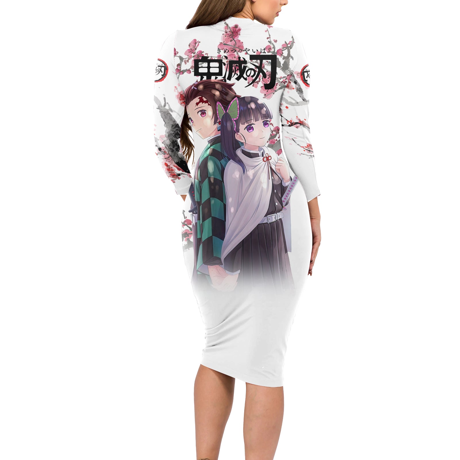 Tanjiro and Kanao Long Sleeve Bodycon Dress Demon Slayer Anime Style