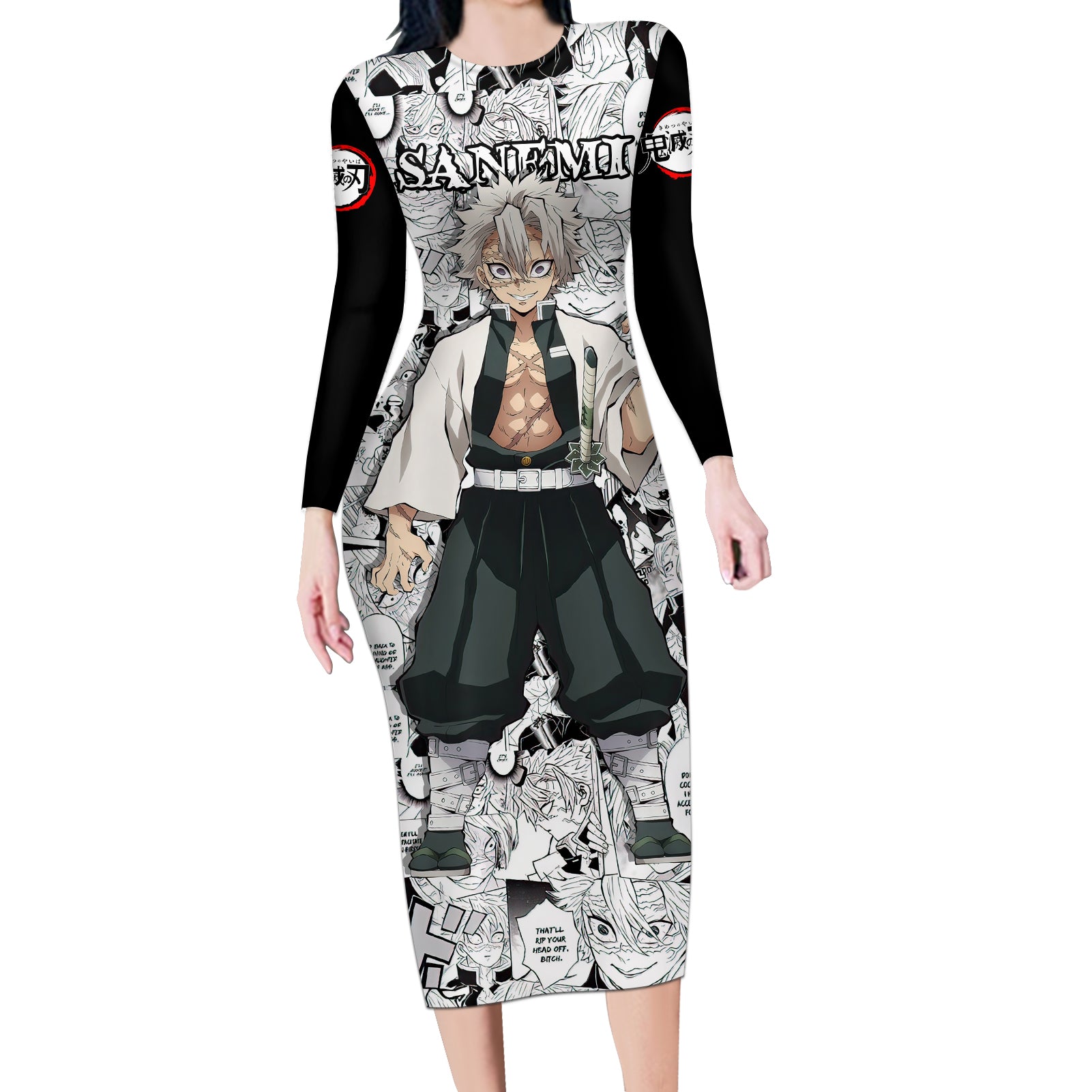 Sanemi Shinazugawa Long Sleeve Bodycon Dress Demon Slayer Anime Style