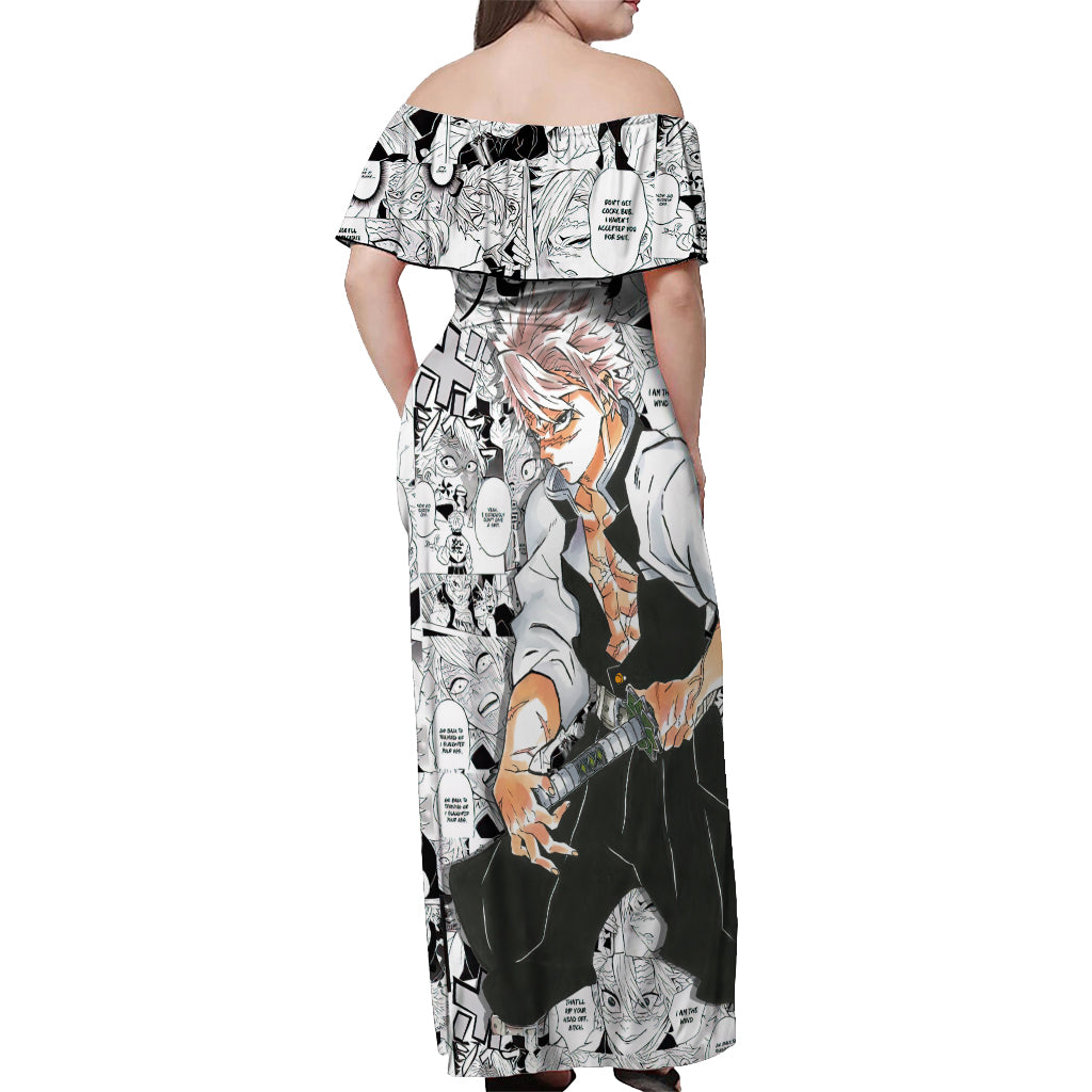 Sanemi Shinazugawa Off Shoulder Maxi Dress Demon Slayer Anime Style