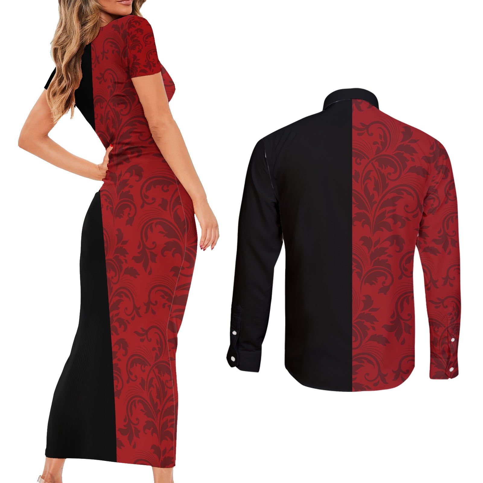 Muzan Kibutsuji Couples Matching Short Sleeve Bodycon Dress and Long Sleeve Button Shirt Demon Slayer Anime Style