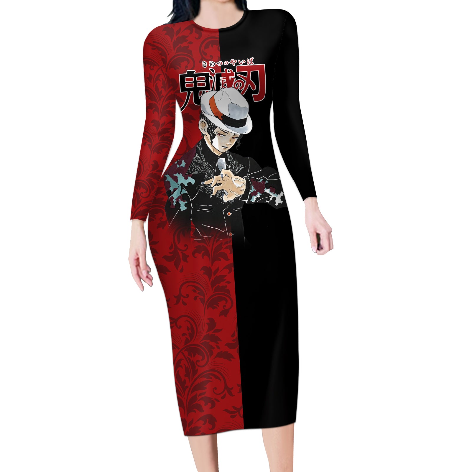 Muzan Kibutsuji Long Sleeve Bodycon Dress Demon Slayer Anime Style