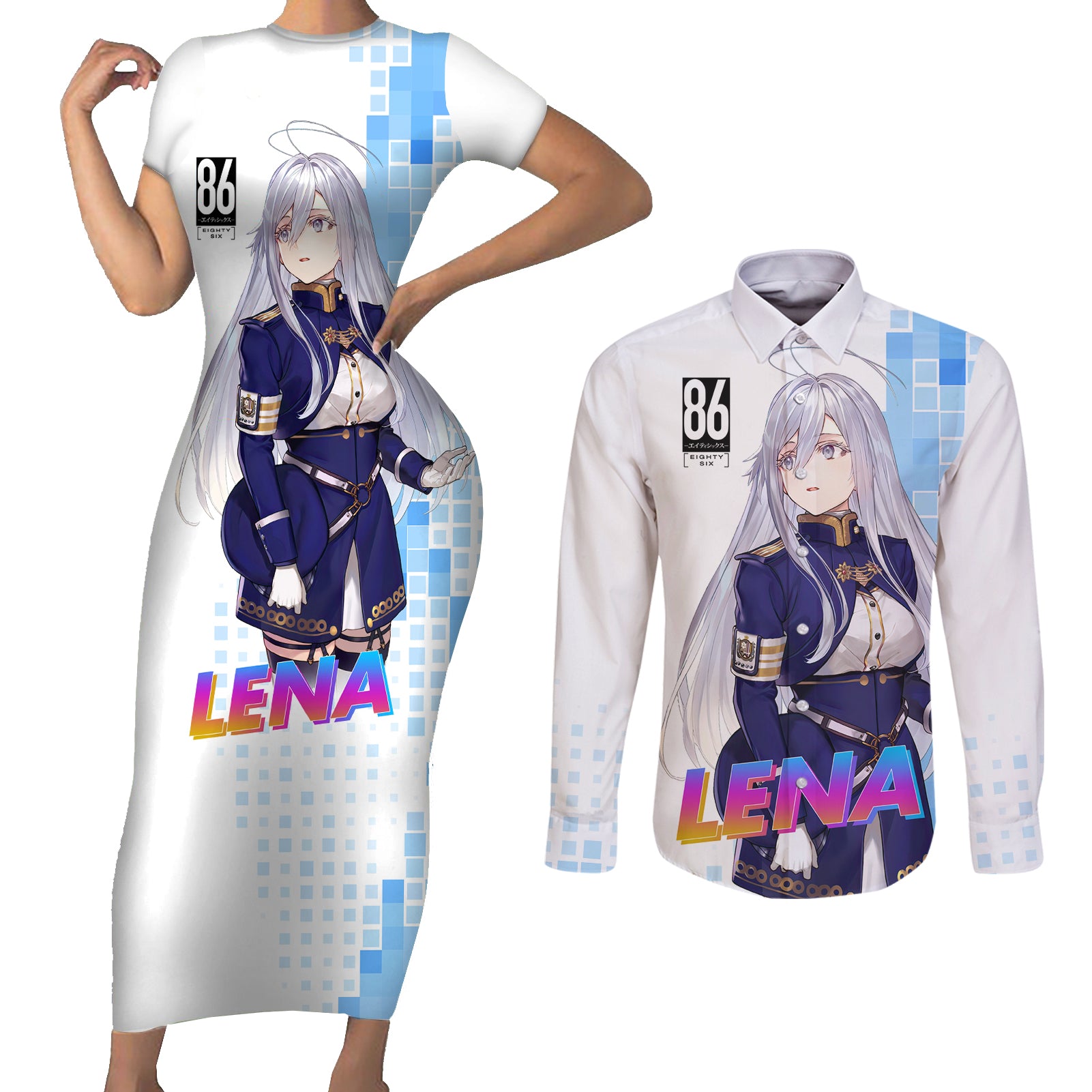 Lena Vladilena Milize Couples Matching Short Sleeve Bodycon Dress and Long Sleeve Button Shirt Anime Style