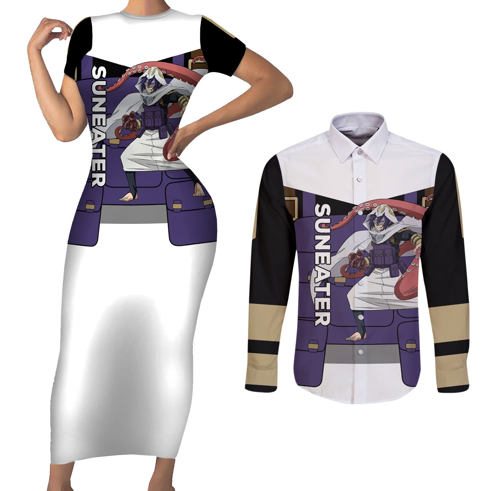 Tamaki Amajiki - My Hero Academia Couples Matching Short Sleeve Bodycon Dress and Long Sleeve Button Shirt Anime Style