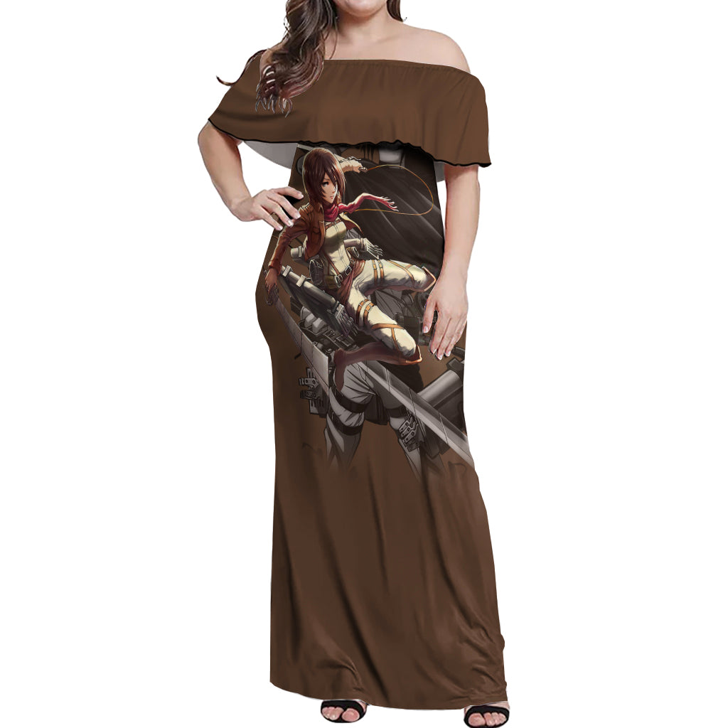 Mikasa Ackerman Off Shoulder Maxi Dress Attack On Tittan