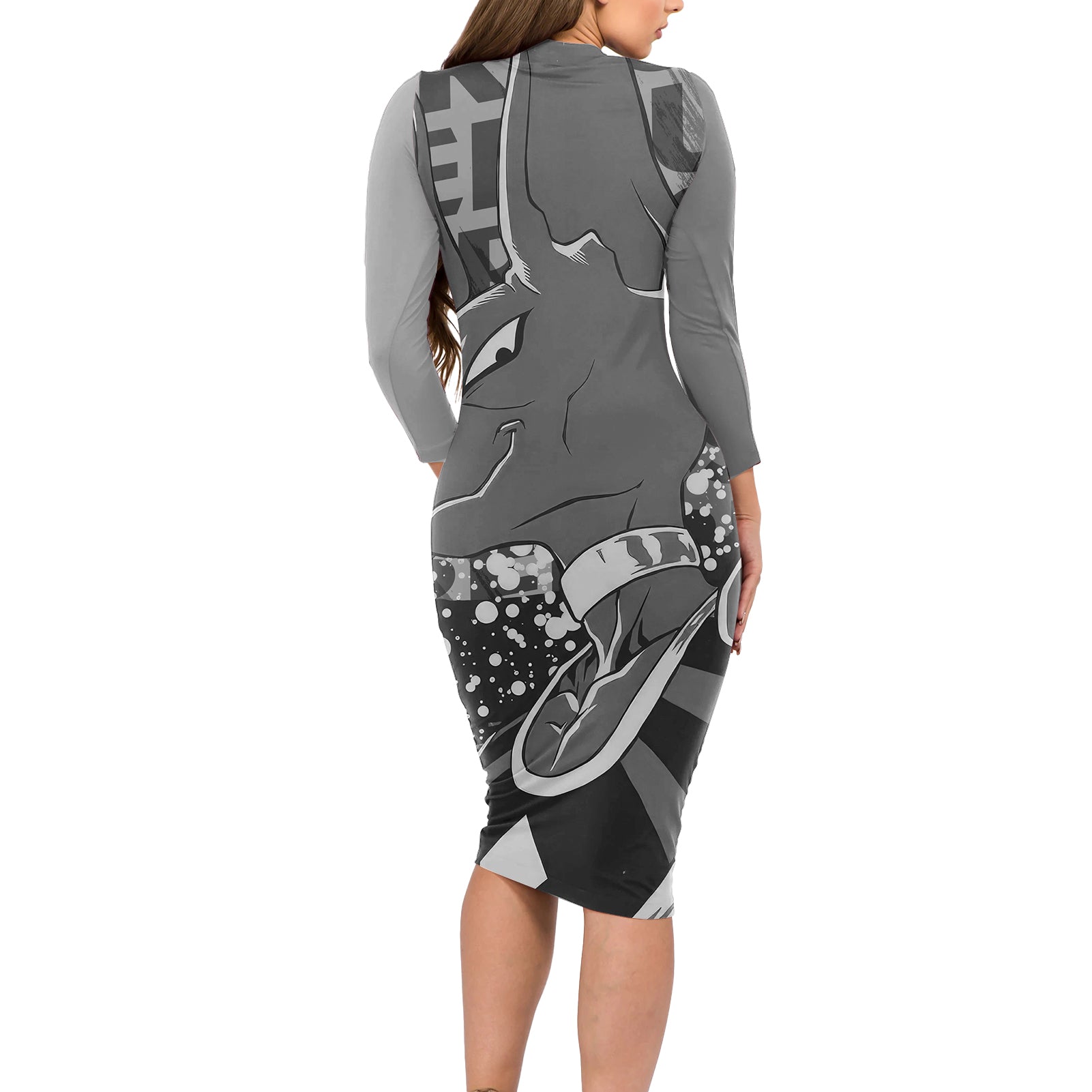 Beerus Dragon Ball Long Sleeve Bodycon Dress Anime Mix Text Pattern Abstract Style