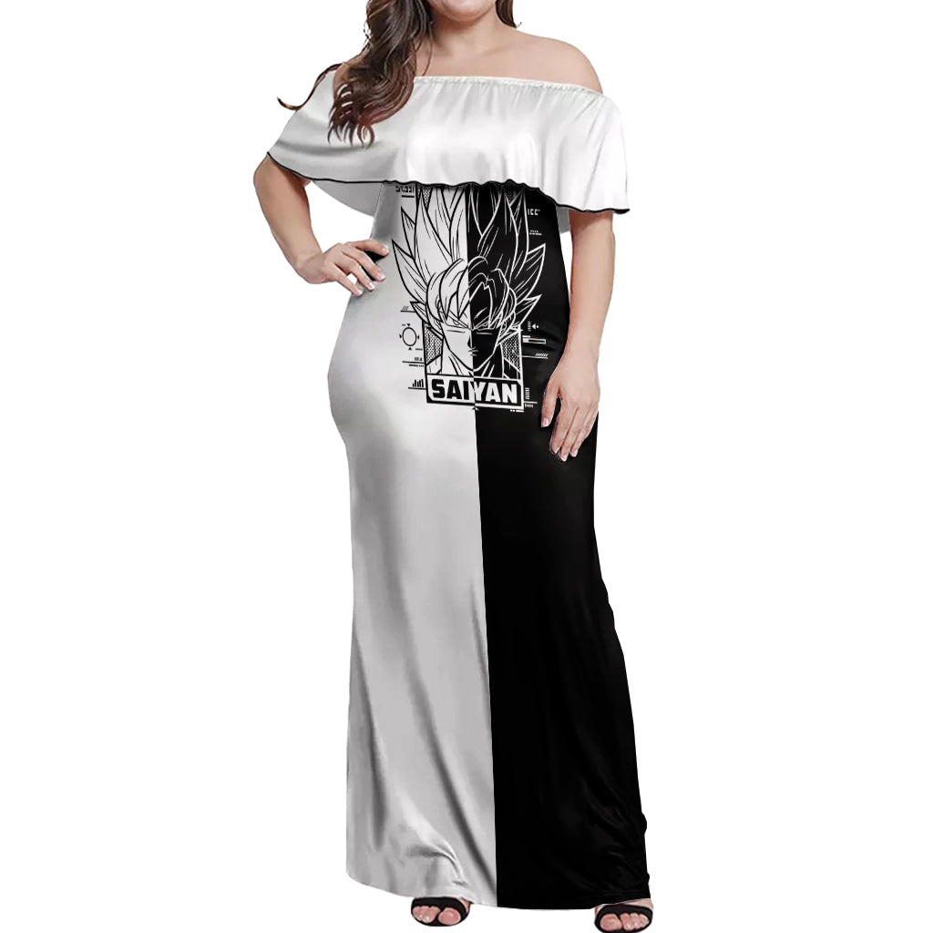 Goku Dragon Ball Black And White Abstract Off Shoulder Maxi Dress Anime Style