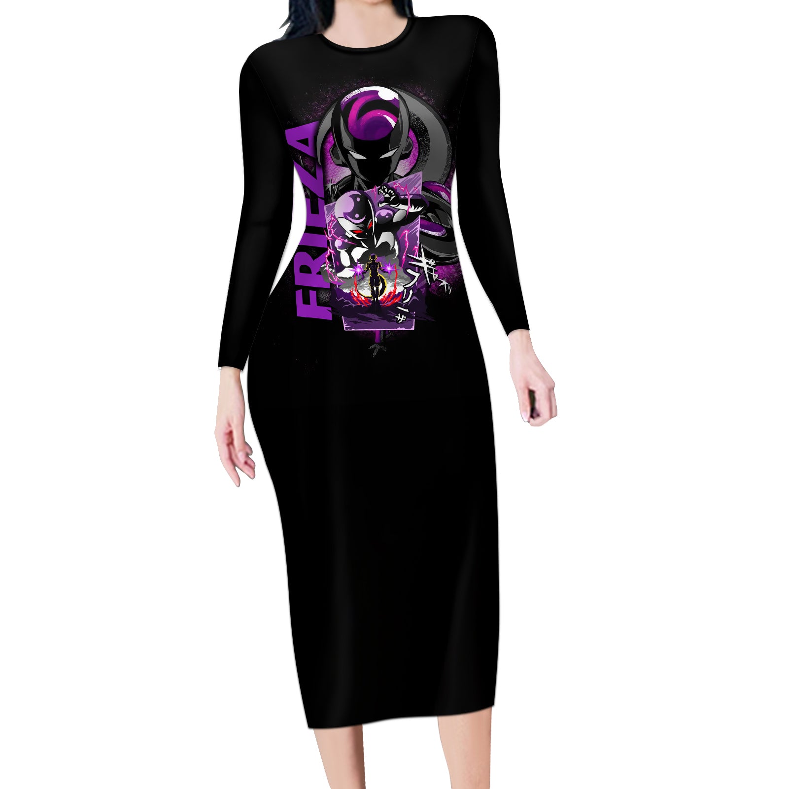 Frieza Dragon Ball Long Sleeve Bodycon Dress Anime Mix Text Pattern Abstract Style