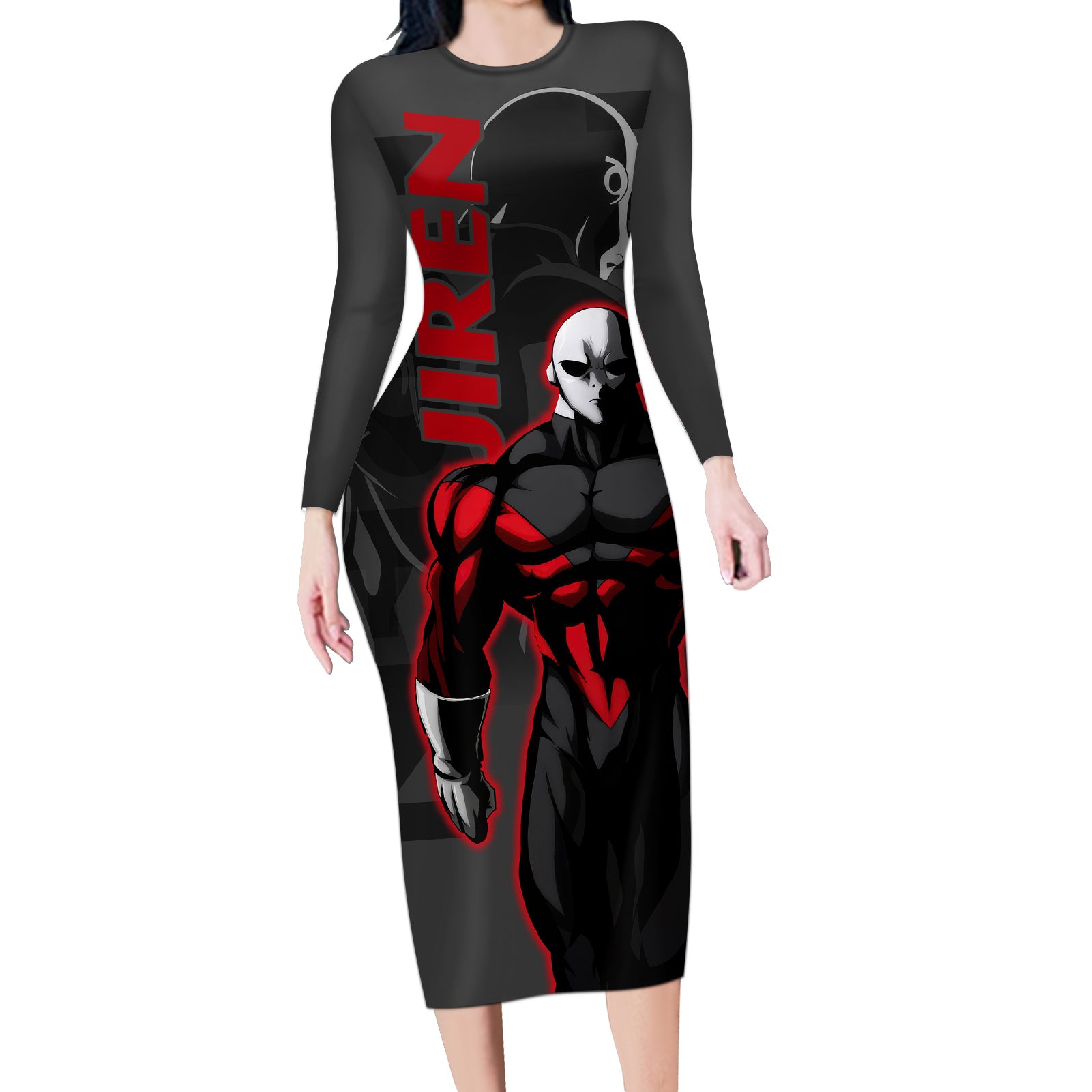 Jiren Dragon Ball Long Sleeve Bodycon Dress Anime Mix Text Pattern Abstract Style