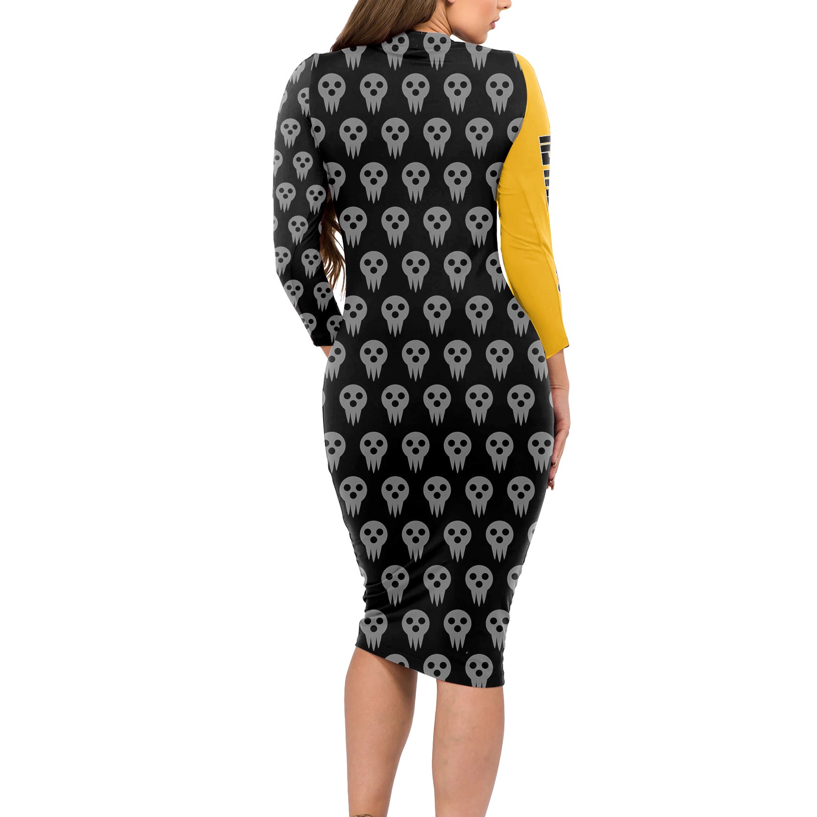 Excalibur Soul Eater Long Sleeve Bodycon Dress Anime Art Mix With Skull Pattern Style