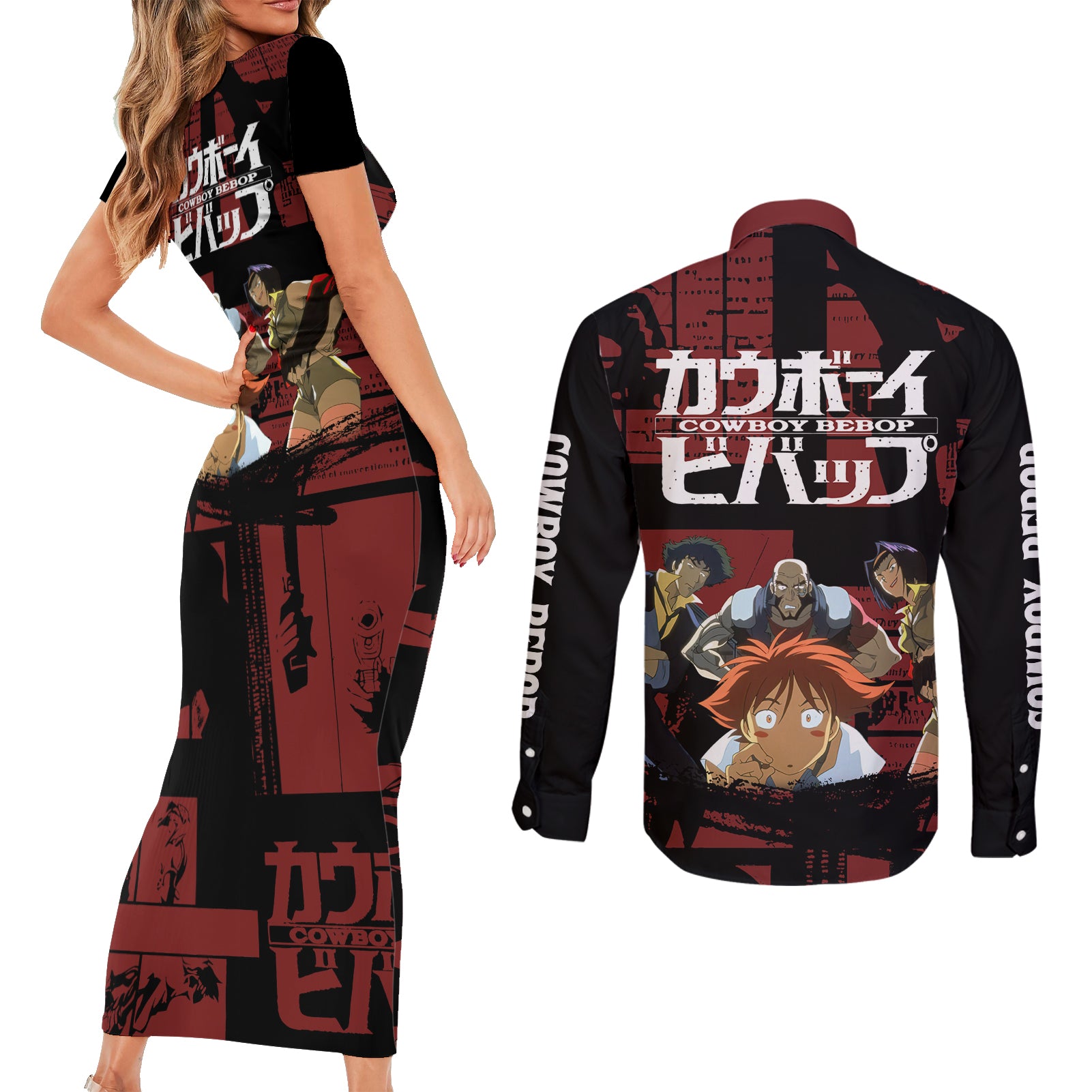 Bebop - Cowboy Bebop Couples Matching Short Sleeve Bodycon Dress and Long Sleeve Button Shirt Anime Mix Manga Style