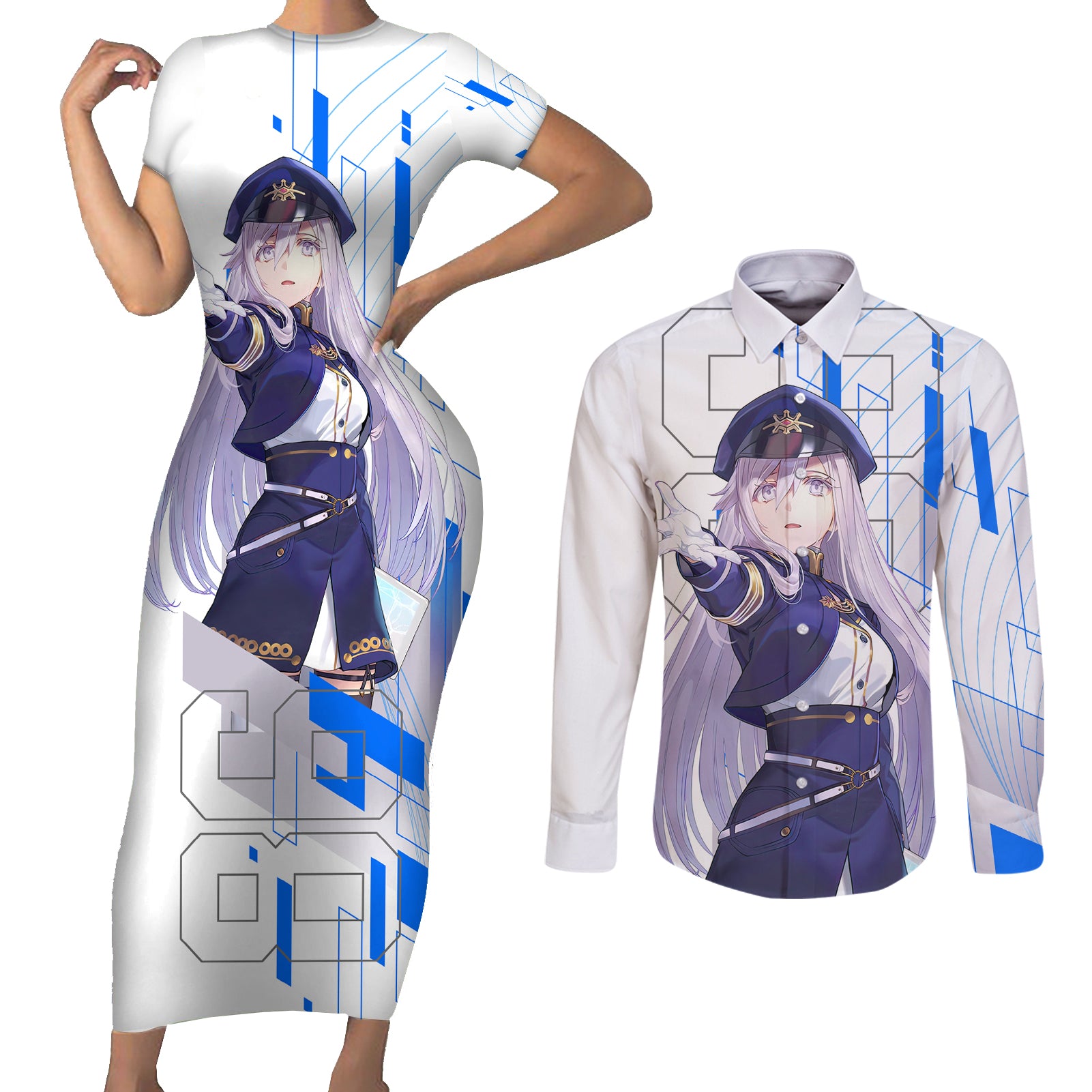 Vladilena Milize Couples Matching Short Sleeve Bodycon Dress and Long Sleeve Button Shirt Anime Style