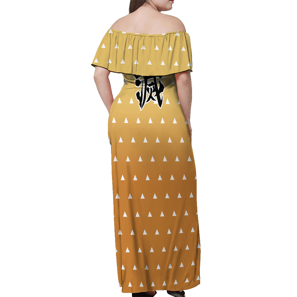 Kimetsu Zenitsu Off Shoulder Maxi Dress Demon Slayer Anime Funny Style