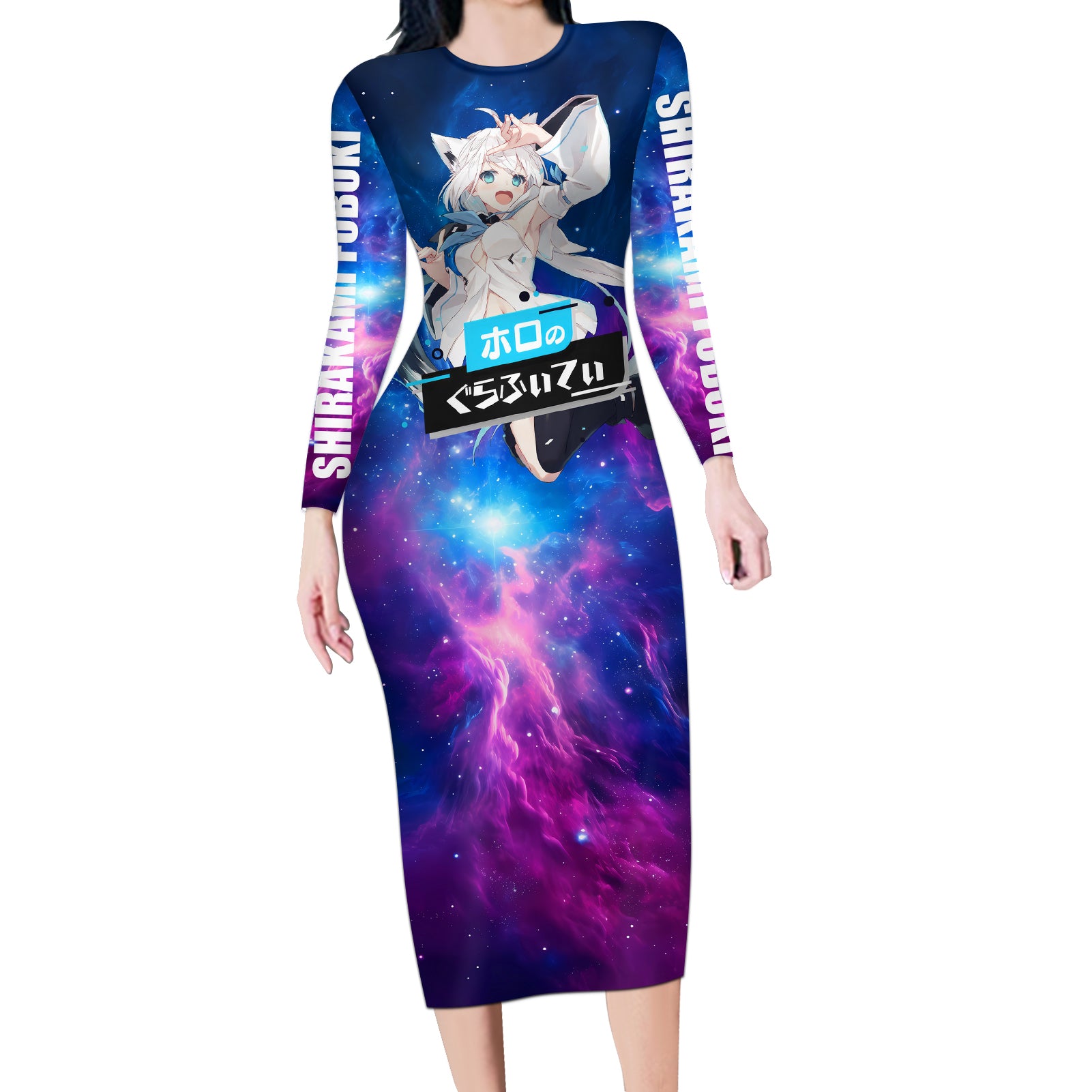Shirakami Fubuki Holo Live Long Sleeve Bodycon Dress Galaxy Style