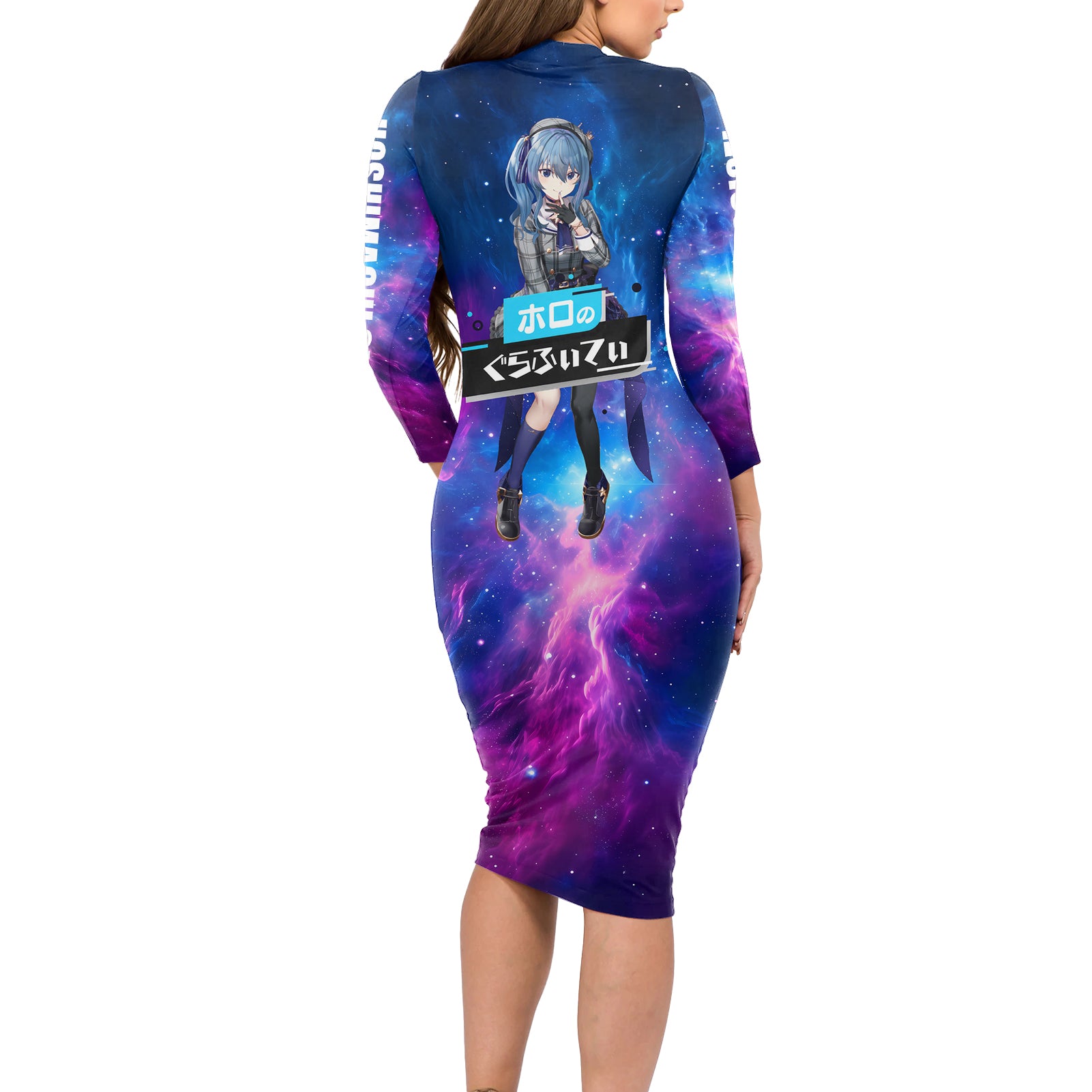 Hoshimachi Suisei Holo Live Long Sleeve Bodycon Dress Galaxy Style