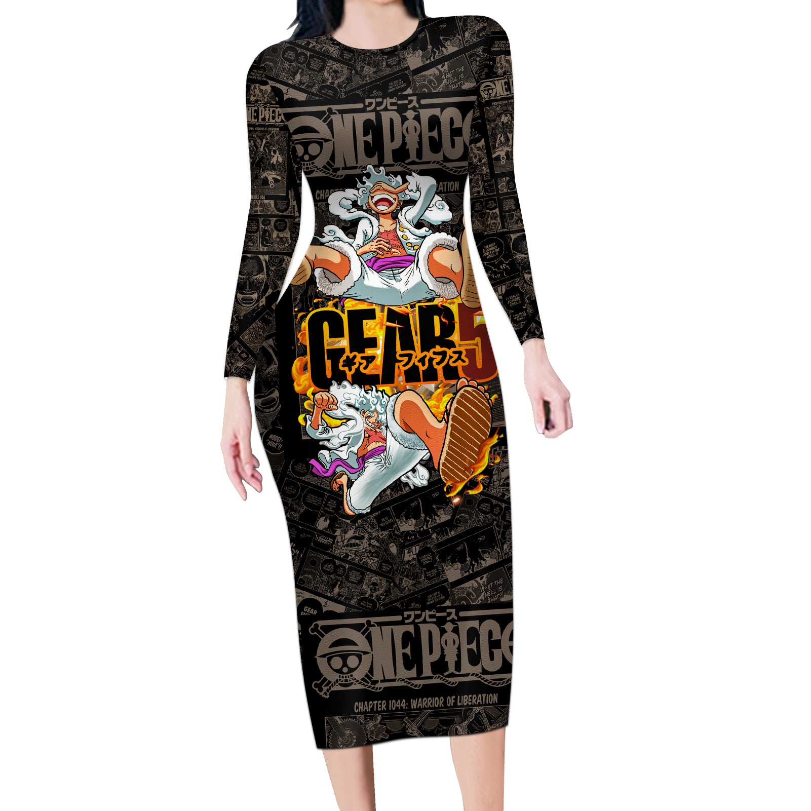 Luffy Gear 5 - One Piece Long Sleeve Bodycon Dress Anime Mix Manga Style